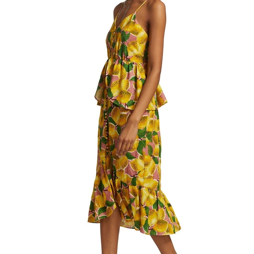 Farm rio lemon linen peplum midi dress xs NWT